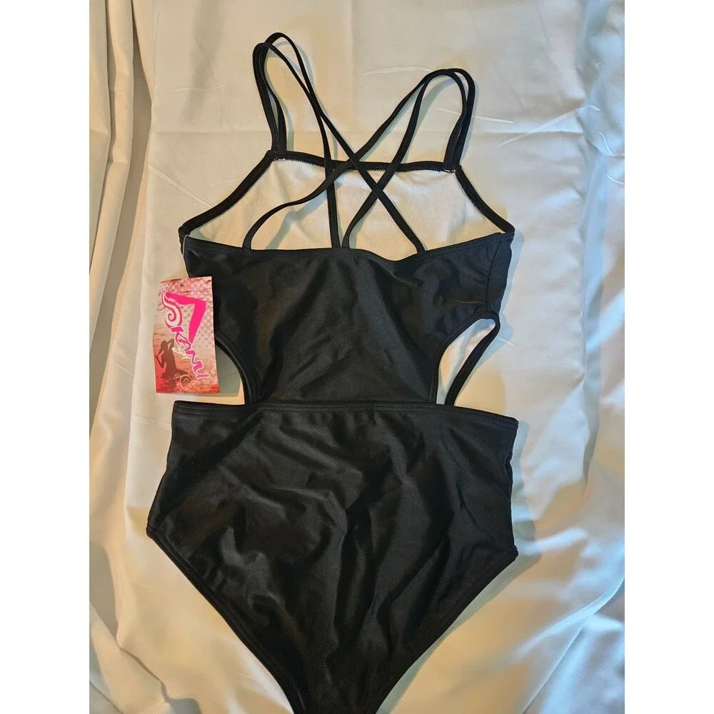 Kanu Surf Swimsuit Girls 12 Black‎ One Piece Cut Out Swimwear